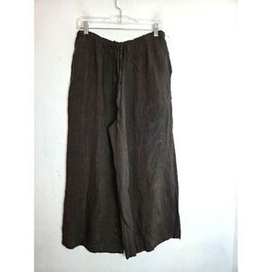 CP Shades Dark Brown Pull On 100% Linen Wide Leg Lagenlook Pants size Medium